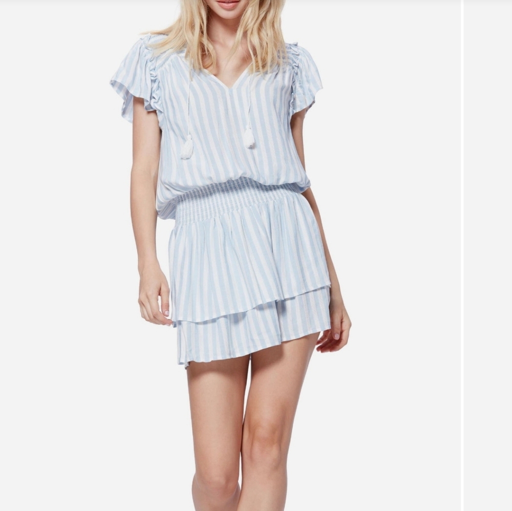 PAIGE Light Blue and White Striped Mini Dress